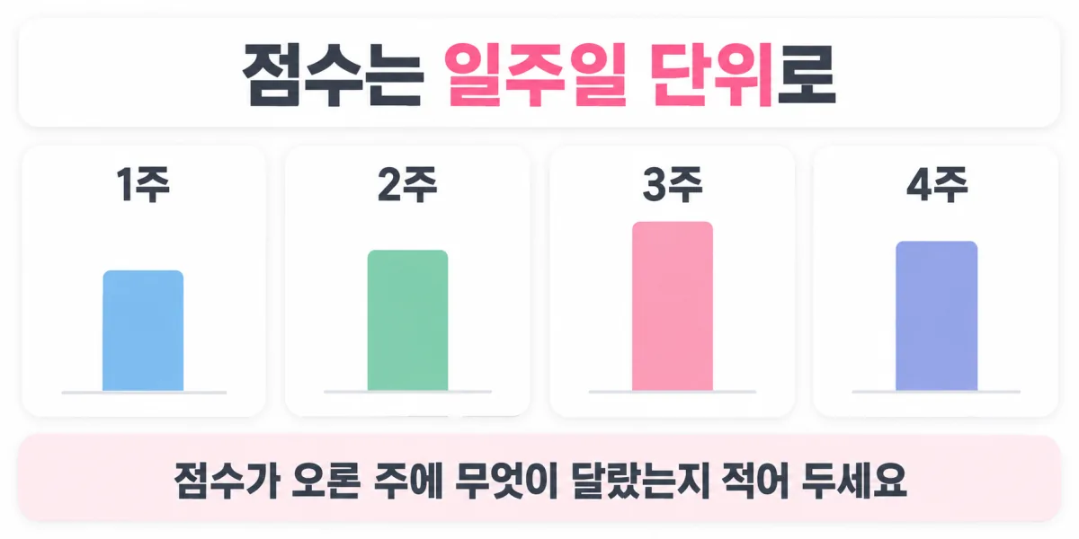 1주부터 4주까지 매주 아토피 점수를 기록해 비교하는 모습