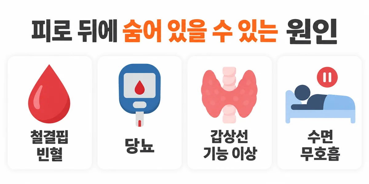 철결핍 빈혈, 당뇨, 갑상선 기능 이상, 수면무호흡 등 피로 뒤에 숨어 있을 수 있는 원인
