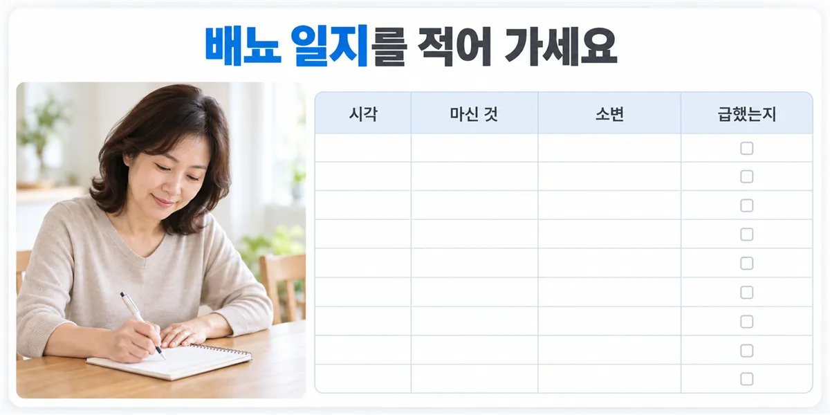 시각, 마신 것, 소변, 급했는지를 적는 배뇨 일지