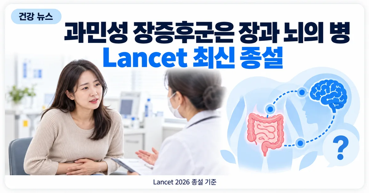 복부 통증을 상담하는 환자와 장·뇌 연결을 나타내는 아이콘