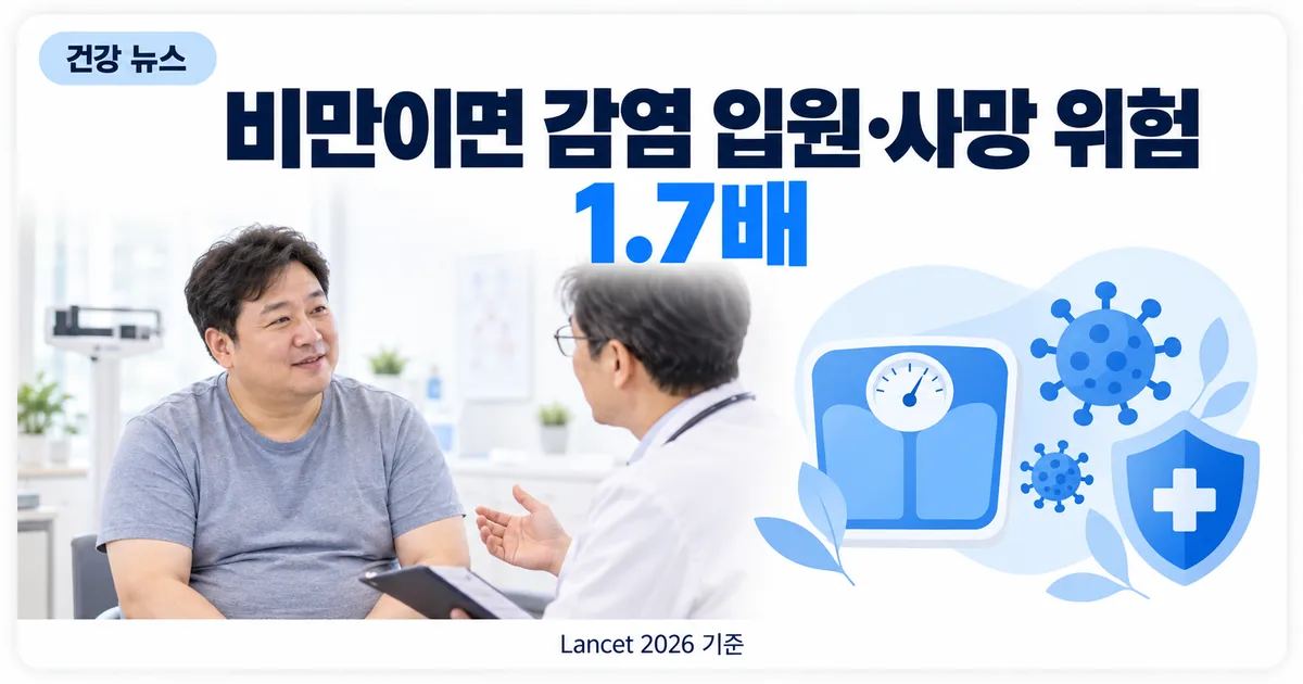 상담실에서 체중과 감염 위험을 설명하는 의사와 체중계, 바이러스 아이콘