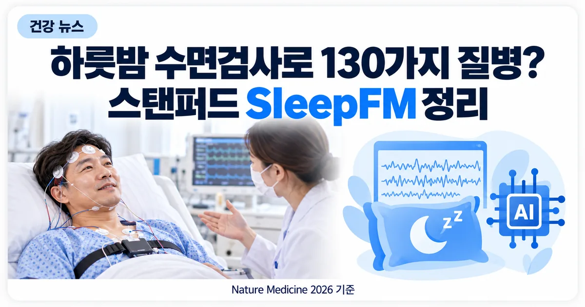 수면 검사실에서 센서를 붙이고 자는 사람과 질병 위험 예측 AI 화면